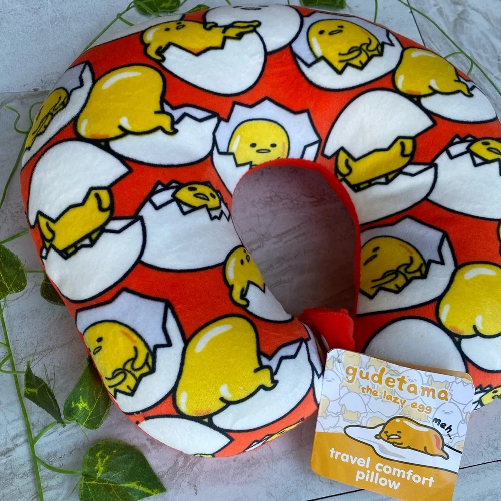 Sanrio Gudetama The Lazy Egg Travel Plush Neck Pillow Vacation Rest Airplane Red